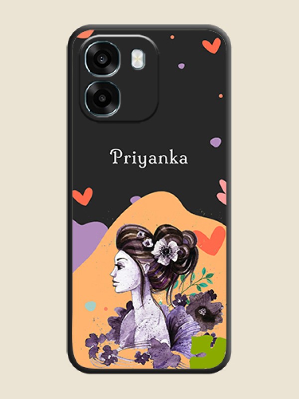 Custom Namecase For Her With Fancy Lady Image On Space Black Custom Soft Matte Mobile Back Cover - Oppo K14 5G