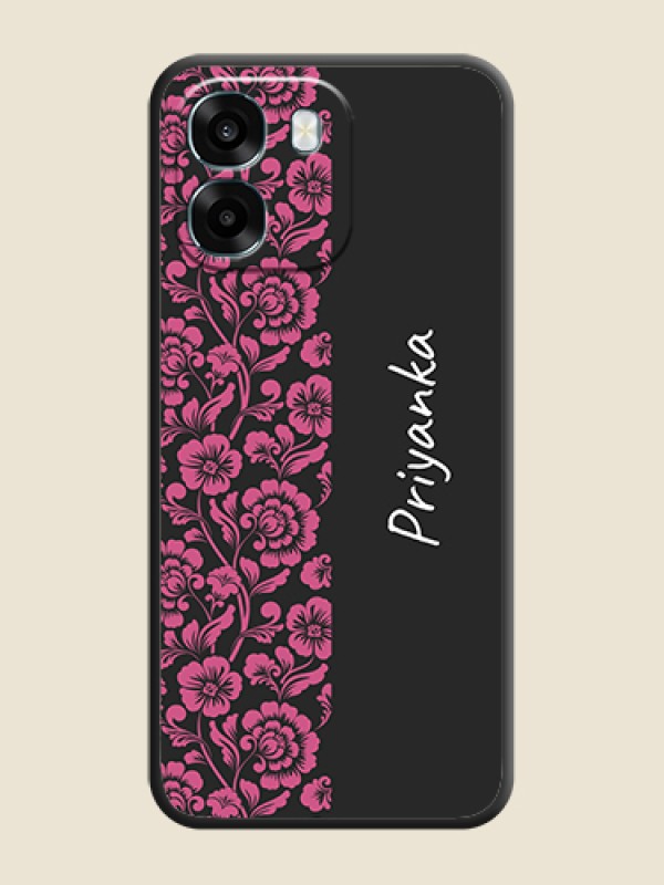 Custom Pink Floral Pattern Design With Custom Text On Space Black Custom Soft Matte Mobile Back Cover - Oppo K14 5G