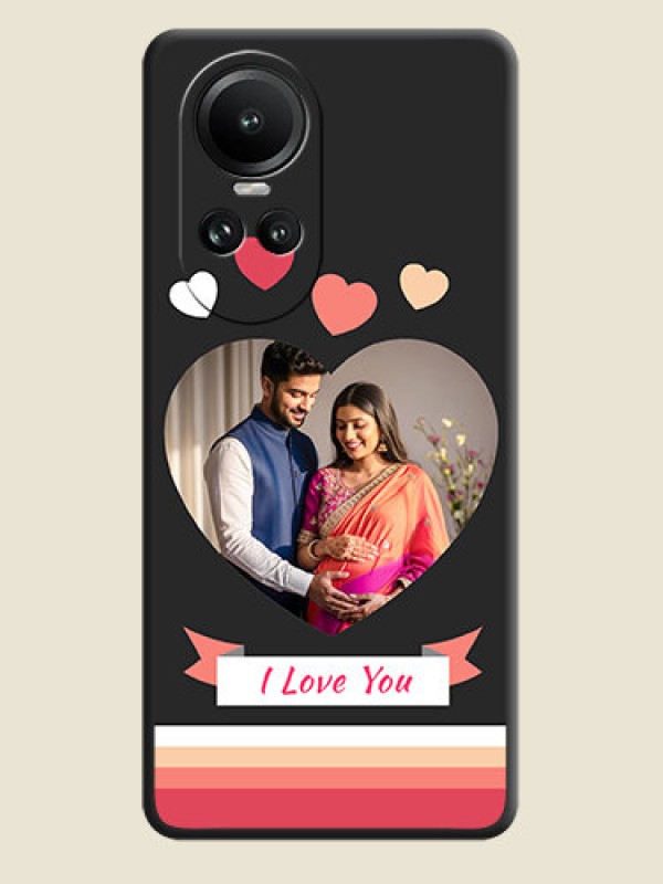 Custom Love Shaped Photo with Colorful Stripes on Personalised Space Black Soft Matte Cases - Reno 10 Pro 5G