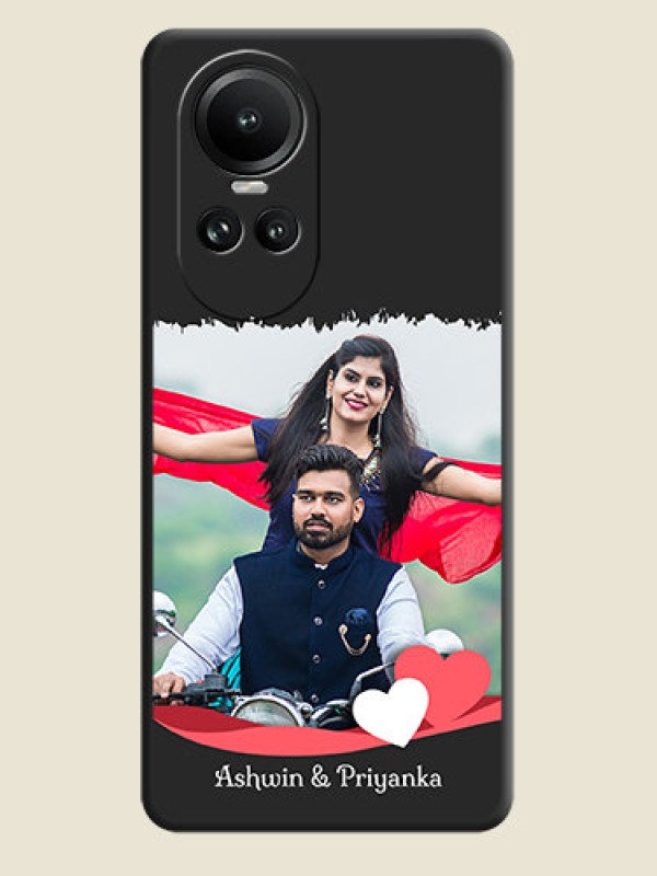 Custom Pink Color Love Shaped Ribbon Design with Text on Space Black Custom Soft Matte Phone Back Cover - Reno 10 Pro 5G