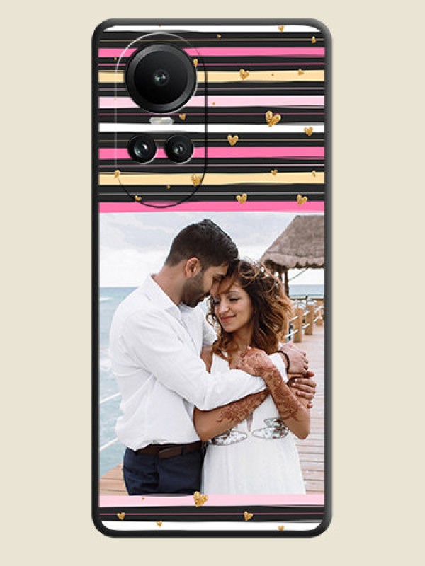 Custom Multicolor Lines and Golden Love Symbols Design - Photo on Space Black Soft Matte Mobile Cover - Reno 10 Pro 5G
