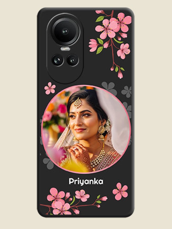 Custom Round Image with Pink Color Floral Design - Photo on Space Black Soft Matte Back Cover - Reno 10 Pro 5G