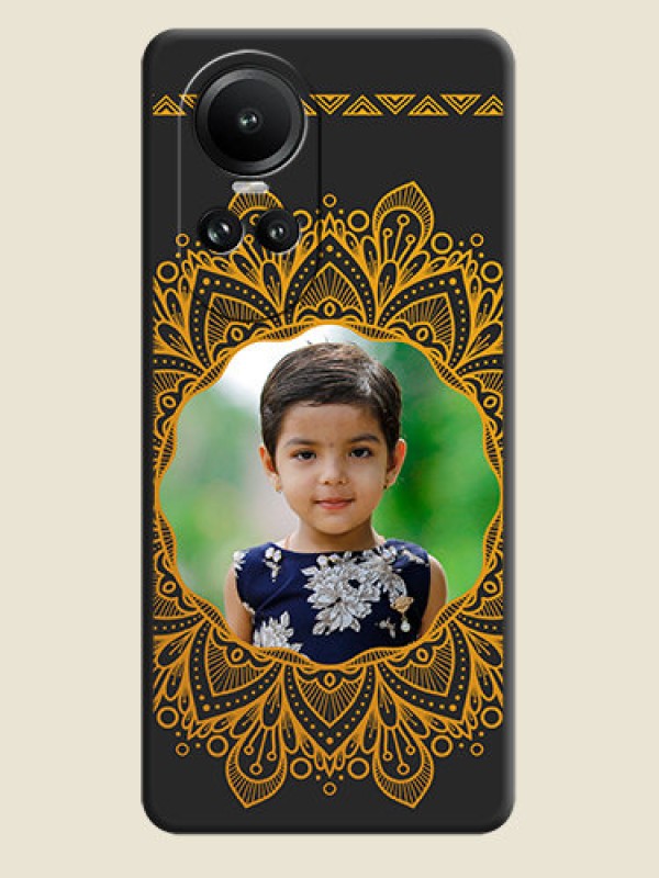 Custom Round Image with Floral Design - Photo on Space Black Soft Matte Mobile Cover - Reno 10 Pro 5G