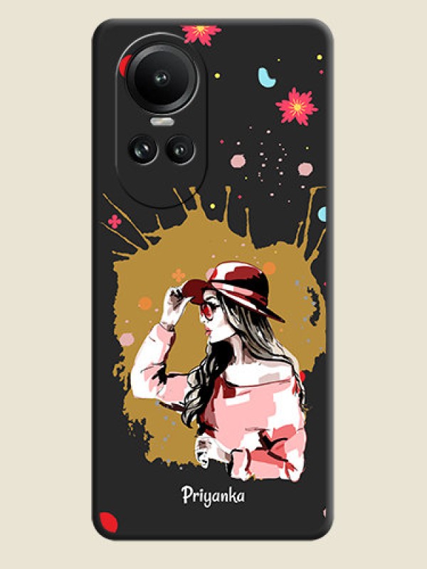 Custom Mordern Lady With Color Splash Background With Custom Text On Space Black Personalized Soft Matte Phone Covers - Reno 10 Pro 5G