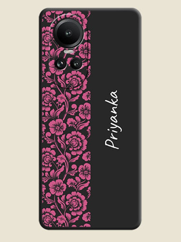 Custom Pink Floral Pattern Design With Custom Text On Space Black Personalized Soft Matte Phone Covers - Reno 10 Pro 5G