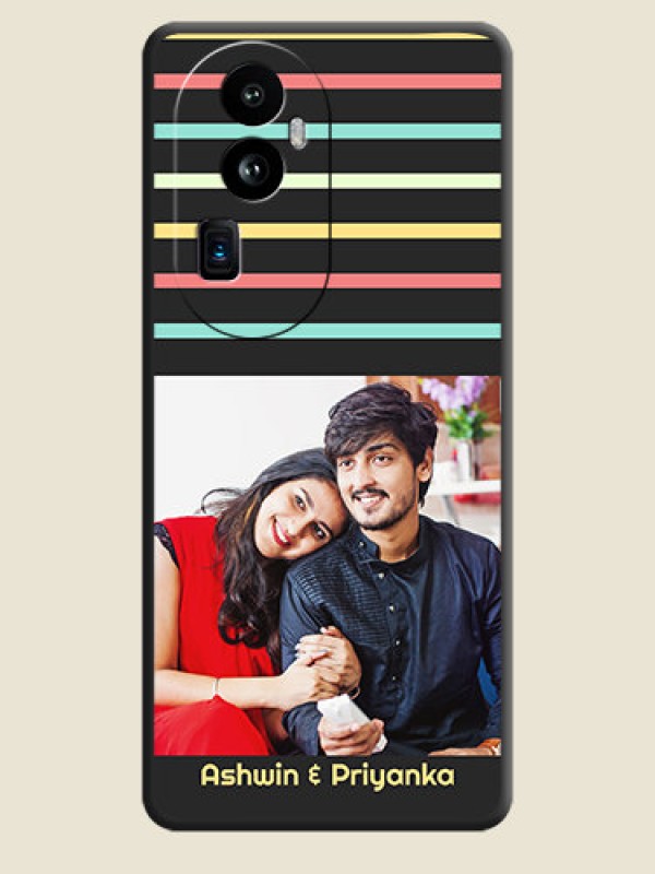 Custom Color Stripes with Photo and Text - Photo on Space Black Soft Matte Mobile Case - Reno 10 Pro Plus 5G