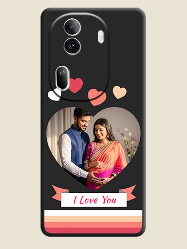 Custom Love Shaped Photo with Colorful Stripes on Personalised Space Black Soft Matte Cases - Reno 11 Pro 5G