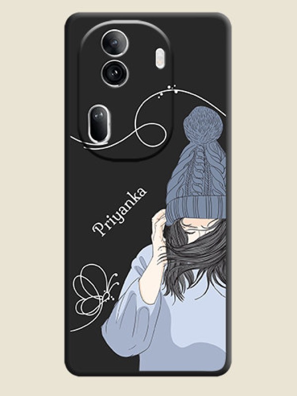 Custom Girl With Blue Winter Outfiit Custom Text Design On Space Black Personalized Soft Matte Phone Covers - Reno 11 Pro 5G