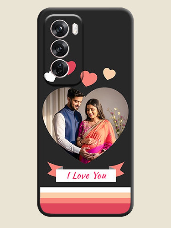 Custom Love Shaped Photo with Colorful Stripes On Space Black Custom Soft Matte Mobile Back Cover - Oppo Reno 12 Pro 5G