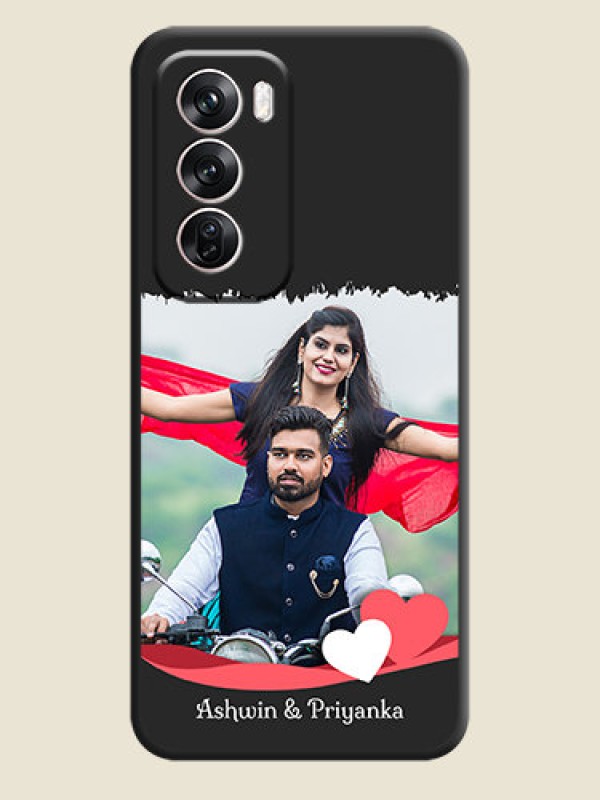 Custom Pin Color Love Shaped Ribbon Design with Text On Space Black Custom Soft Matte Mobile Back Cover - Oppo Reno 12 Pro 5G
