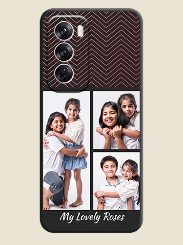 Custom Wave Pattern with 3 Image Holder On Space Black Custom Soft Matte Mobile Back Cover - Oppo Reno 12 Pro 5G