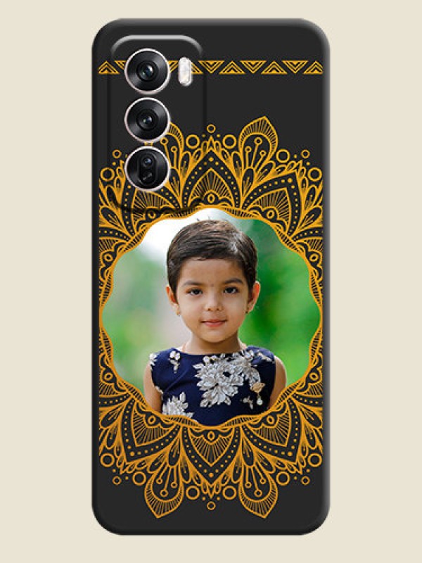 Custom Round Image with Floral Design On Space Black Custom Soft Matte Mobile Back Cover - Oppo Reno 12 Pro 5G