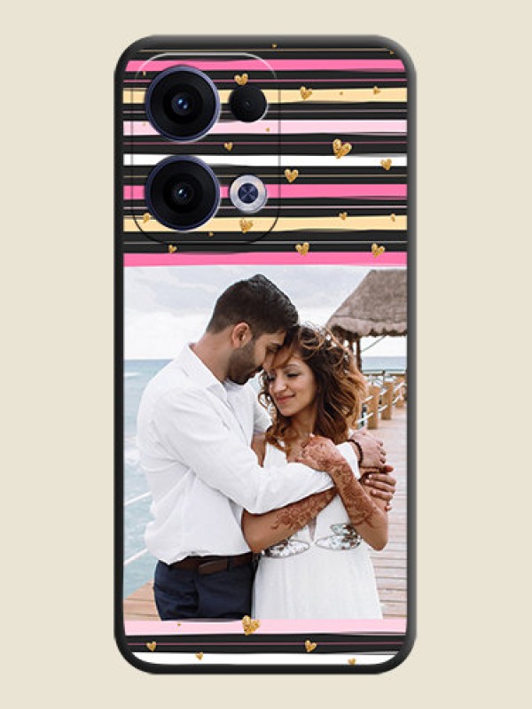Custom Multicolor Lines and Golden Love Symbols Design on Photo On Space Black Custom Soft Matte Mobile Back Cover - Oppo Reno 13 5G