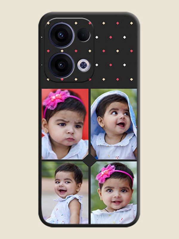 Custom Multicolor Dotted Pattern with 4 Image Holder On Space Black Custom Soft Matte Mobile Back Cover - Oppo Reno 13 5G