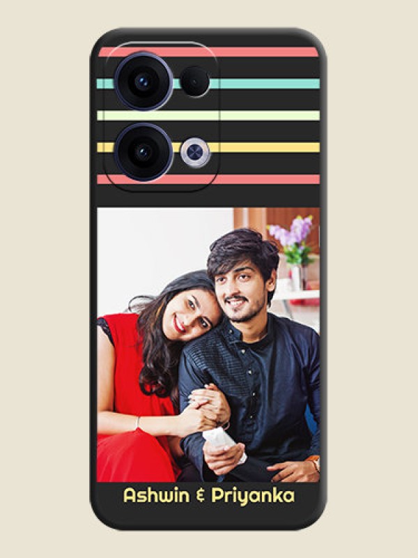 Custom Color Stripes with Photo and Text on Photo On Space Black Custom Soft Matte Mobile Back Cover - Oppo Reno 13 5G