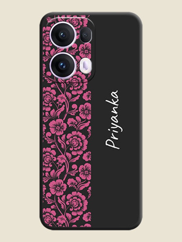 Custom Pink Floral Pattern Design With Custom Text On Space Black Custom Soft Matte Mobile Back Cover - Oppo Reno 13 Pro 5G