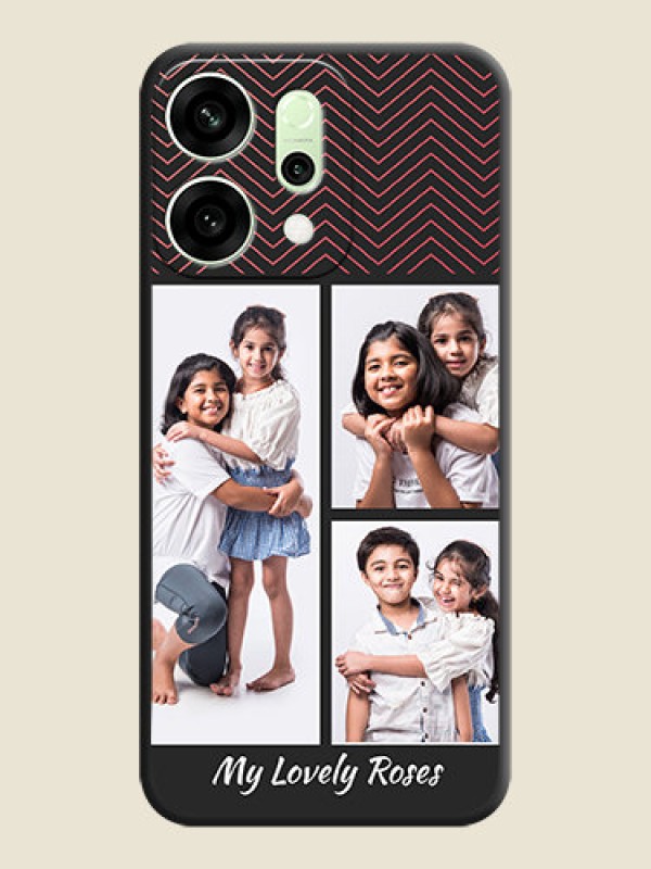 Custom Wave Pattern with 3 Image Holder On Space Black Custom Soft Matte Mobile Back Cover - Oppo Reno 14 5G