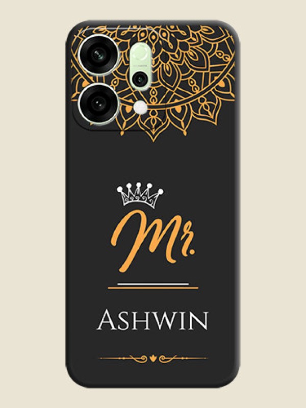 Custom Mr Name with Floral Design On Space Black Custom Soft Matte Mobile Back Cover - Oppo Reno 14 5G