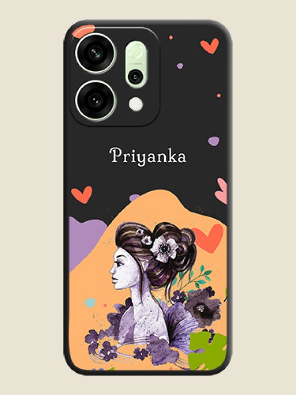 Custom Namecase For Her With Fancy Lady Image On Space Black Custom Soft Matte Mobile Back Cover - Oppo Reno 14 5G