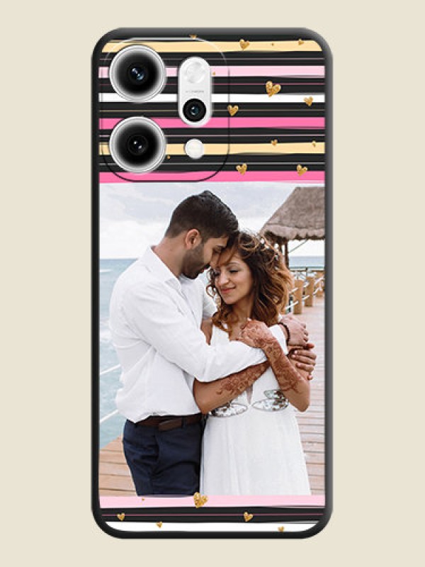 Custom Multicolor Lines and Golden Love Symbols Design on Photo On Space Black Custom Soft Matte Mobile Back Cover - Oppo Reno 14 Pro 5G