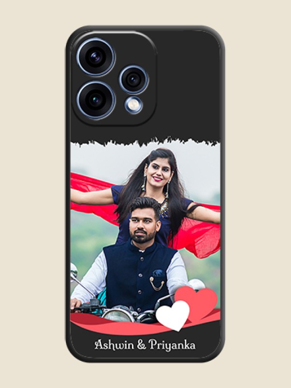 Custom Pin Color Love Shaped Ribbon Design with Text On Space Black Custom Soft Matte Mobile Back Cover - Oppo Reno 15 5G