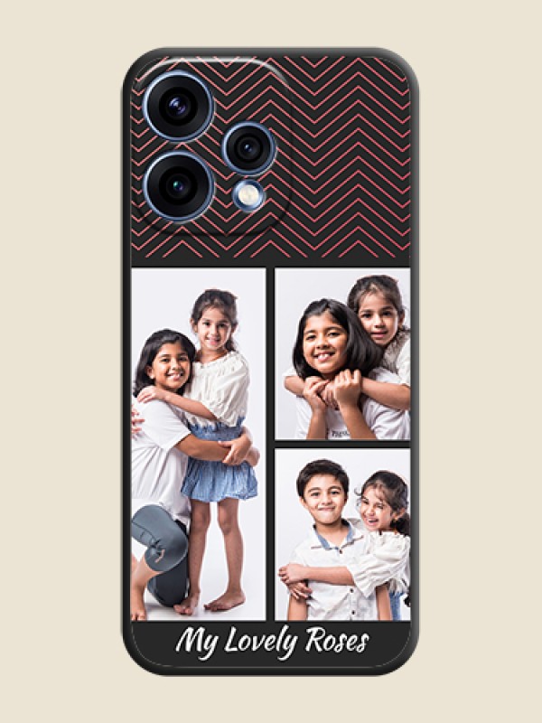 Custom Wave Pattern with 3 Image Holder On Space Black Custom Soft Matte Mobile Back Cover - Oppo Reno 15 5G