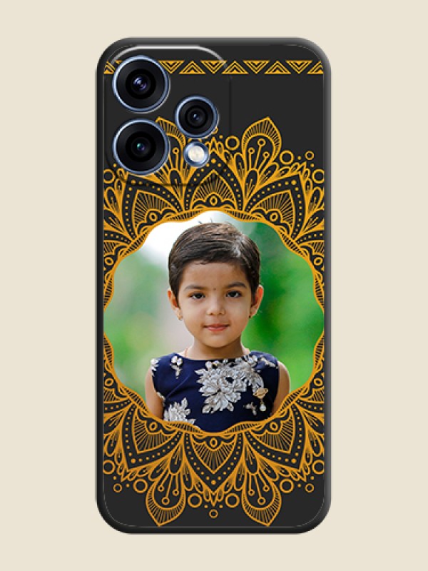 Custom Round Image with Floral Design On Space Black Custom Soft Matte Mobile Back Cover - Oppo Reno 15 5G