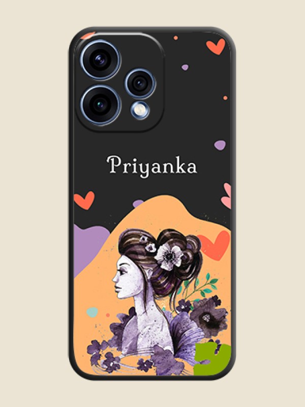 Custom Namecase For Her With Fancy Lady Image On Space Black Custom Soft Matte Mobile Back Cover - Oppo Reno 15 5G