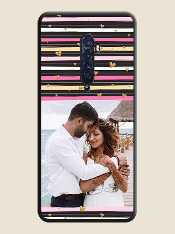 Custom Multicolor Lines and Golden Love Symbols Design on Photo on Space Black Soft Matte Mobile Cover - Oppo Reno 2