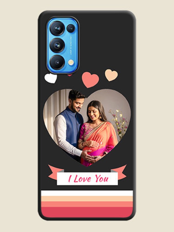 Custom Love Shaped Photo with Colorful Stripes on Personalised Space Black Soft Matte Cases - Reno 5 Pro
