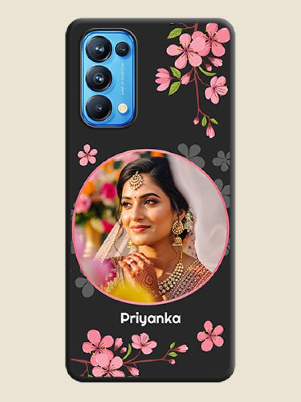 Custom Round Image with Pink Color Floral Design on Photo on Space Black Soft Matte Back Cover - Reno 5 Pro