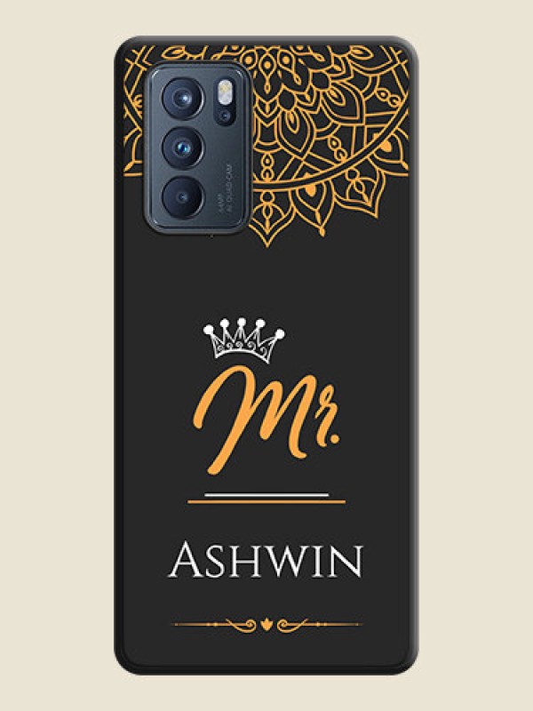 Custom Mr Name with Floral Design on Personalised Space Black Soft Matte Cases - Oppo Reno 6 Pro 5G