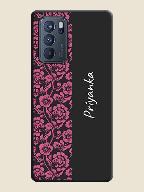 Custom Pink Floral Pattern Design With Custom Text On Space Black Personalized Soft Matte Phone Covers -Oppo Reno 6 Pro 5G