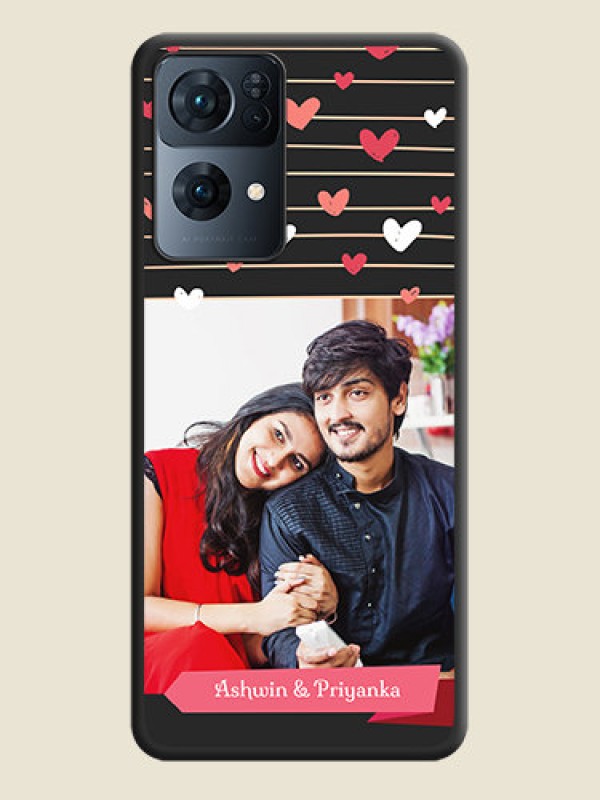 Custom Love Pattern with Name on Pink Ribbon  on Photo on Space Black Soft Matte Back Cover - Oppo Reno 7 Pro 5G