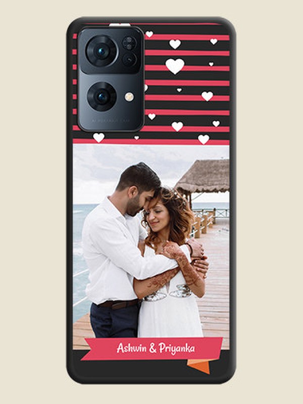 Custom White Color Love Symbols with Pink Lines Pattern on Space Black Custom Soft Matte Phone Cases - Oppo Reno 7 Pro 5G