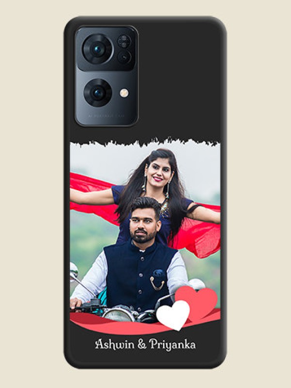 Custom Pin Color Love Shaped Ribbon Design with Text on Space Black Custom Soft Matte Phone Back Cover - Oppo Reno 7 Pro 5G