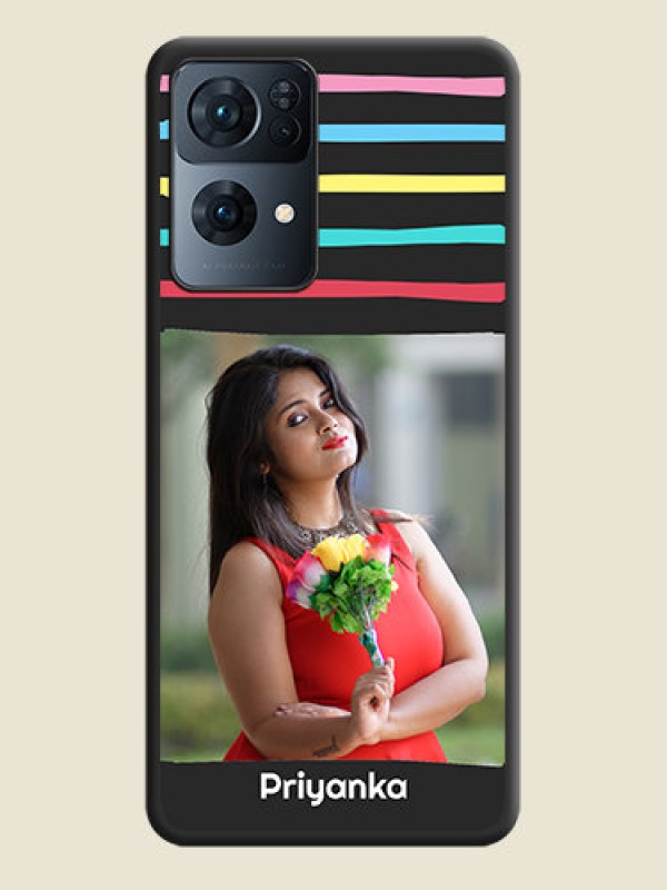 Custom Multicolor Lines with Image on Space Black Personalized Soft Matte Phone Covers - Oppo Reno 7 Pro 5G