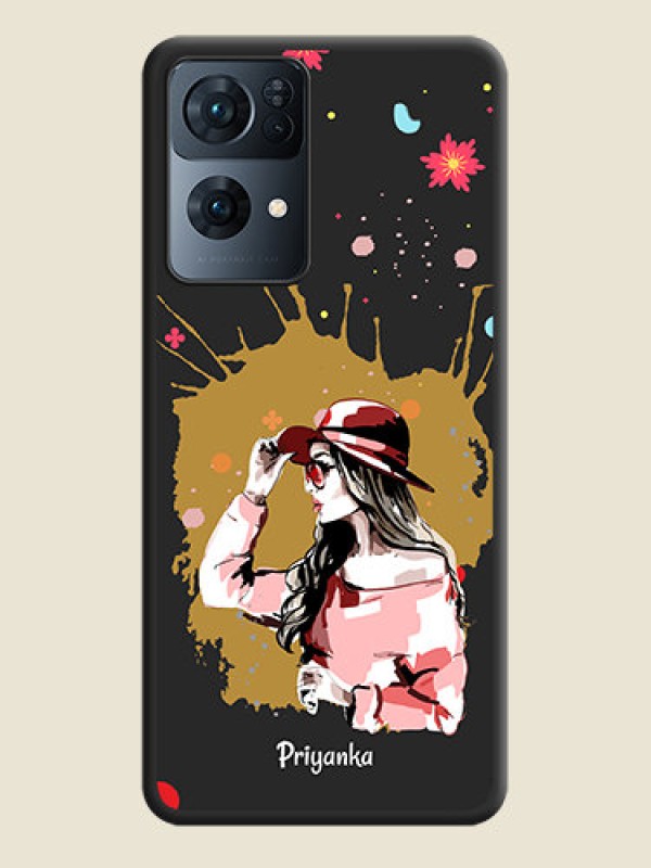 Custom Mordern Lady With Color Splash Background With Custom Text On Space Black Personalized Soft Matte Phone Covers -Oppo Reno 7 Pro 5G