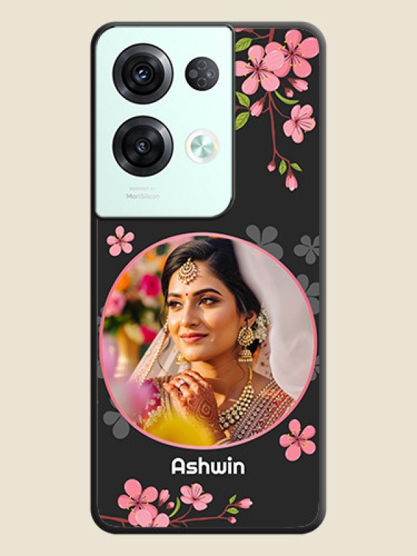 Custom Round Image with Pink Color Floral Design on Photo on Space Black Soft Matte Back Cover - Oppo Reno 8 Pro 5G