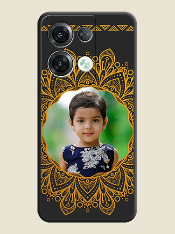 Custom Round Image with Floral Design on Photo on Space Black Soft Matte Mobile Cover - Oppo Reno 8 Pro 5G