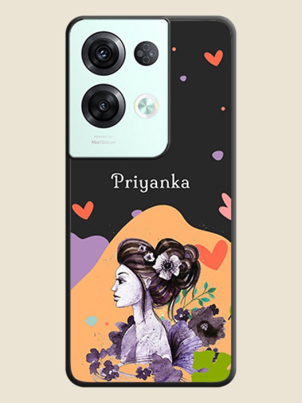 Custom Namecase For Her With Fancy Lady Image On Space Black Personalized Soft Matte Phone Covers -Oppo Reno 8 Pro 5G