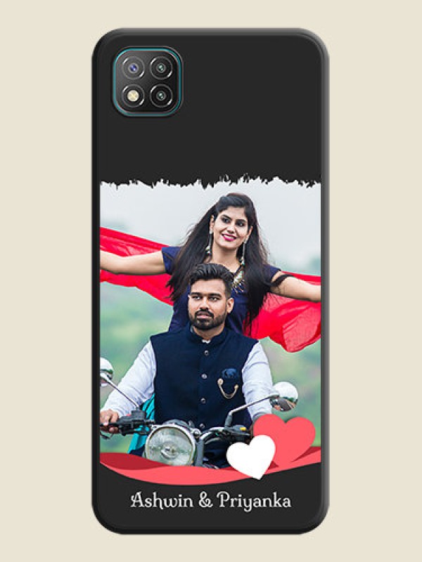 Custom Pin Color Love Shaped Ribbon Design with Text on Space Black Custom Soft Matte Phone Back Cover - Poco C3