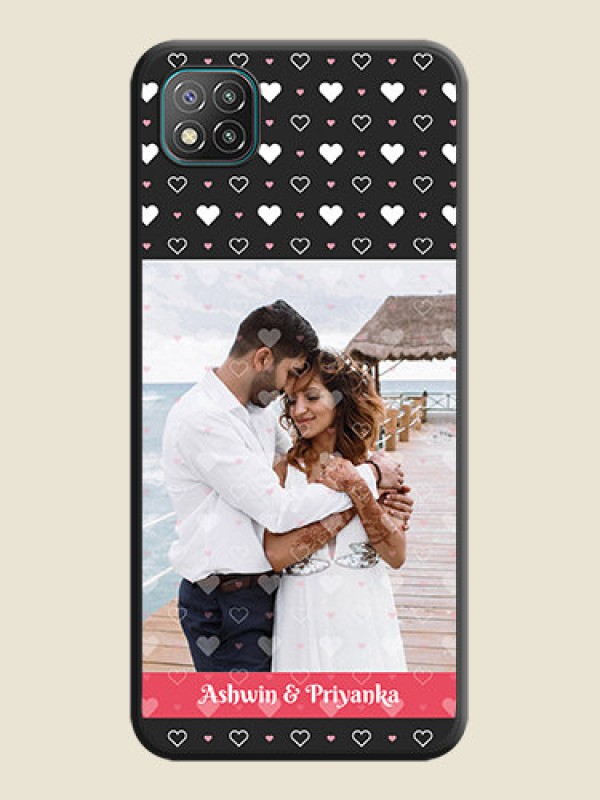 Custom White Color Love Symbols with Text Design on Photo on Space Black Soft Matte Phone Cover - Poco C3