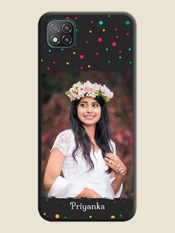 Custom Multicolor Dotted Pattern with Text on Space Black Custom Soft Matte Phone Back Cover - Poco C3