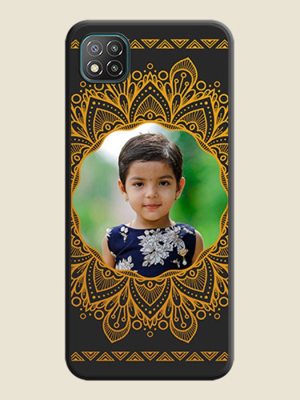 Custom Round Image with Floral Design on Photo on Space Black Soft Matte Mobile Cover - Poco C3