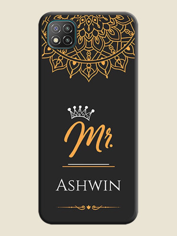 Custom Mr Name with Floral Design  on Personalised Space Black Soft Matte Cases - Poco C3