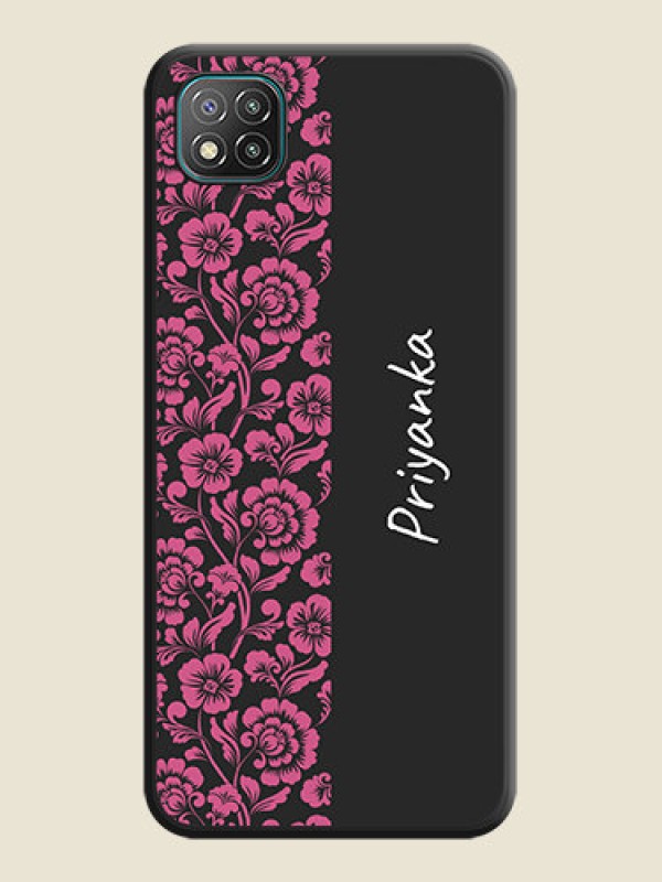 Custom Pink Floral Pattern Design With Custom Text On Space Black Personalized Soft Matte Phone Covers -Poco C3