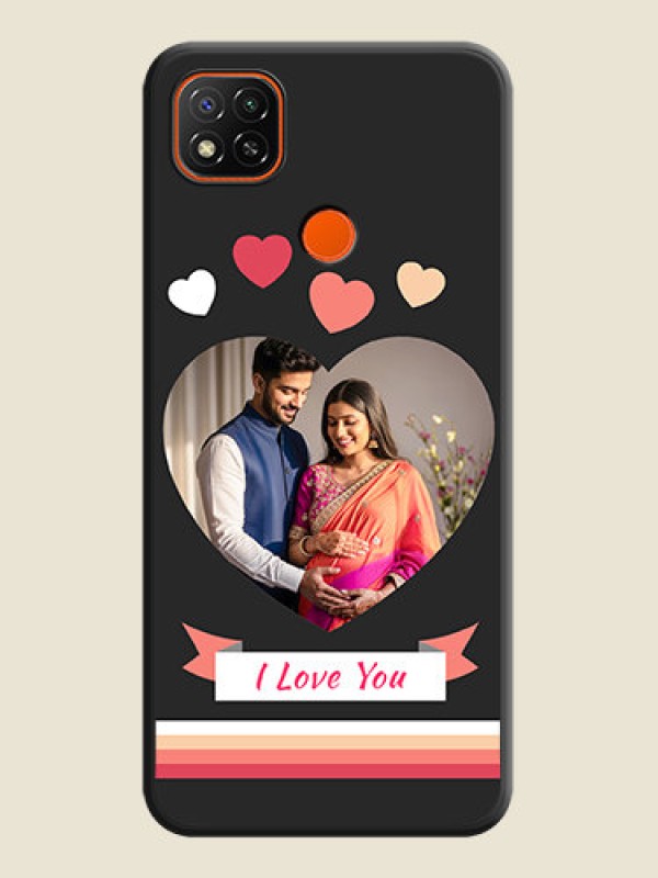 Custom Love Shaped Photo with Colorful Stripes on Personalised Space Black Soft Matte Cases - Poco C31