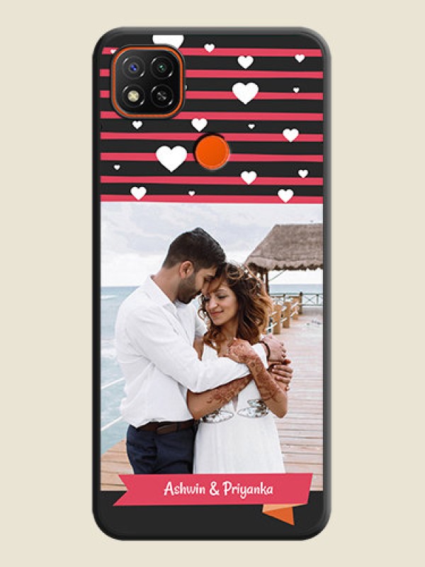 Custom White Color Love Symbols with Pink Lines Pattern on Space Black Custom Soft Matte Phone Cases - Poco C31