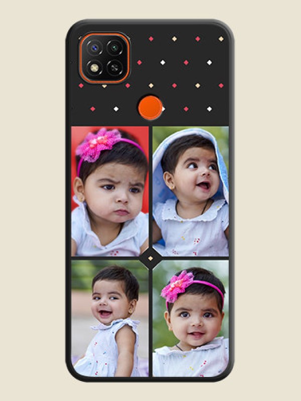 Custom Multicolor Dotted Pattern with 4 Image Holder on Space Black Custom Soft Matte Phone Cases - Poco C31